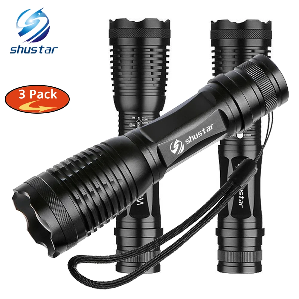 1/2/3pack High Power LED Flashlight T6/L2 waterproof Torch Zoomable Flashlight torch light 5 modes For 3xAAA or 1x18650