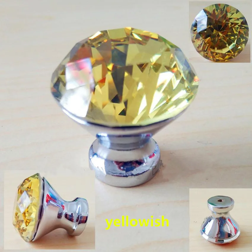 colorful fashion rhinestone drawer cabinet knobs pulls yellow red pink sea blue glass crystal dresser knobs silver chrome modern image 3
