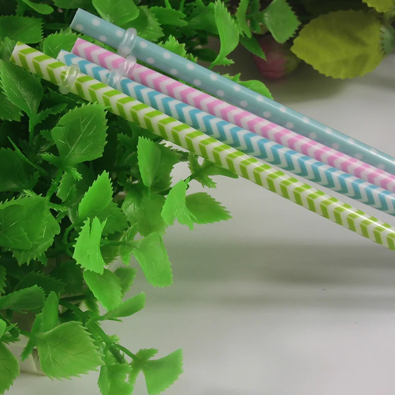 30 Pc/bag Hot Sale 19cm Reusable Hard Plastic Stripe Drinking Straw Various Colors Plus 1Pc Straw Brush Free Shipping