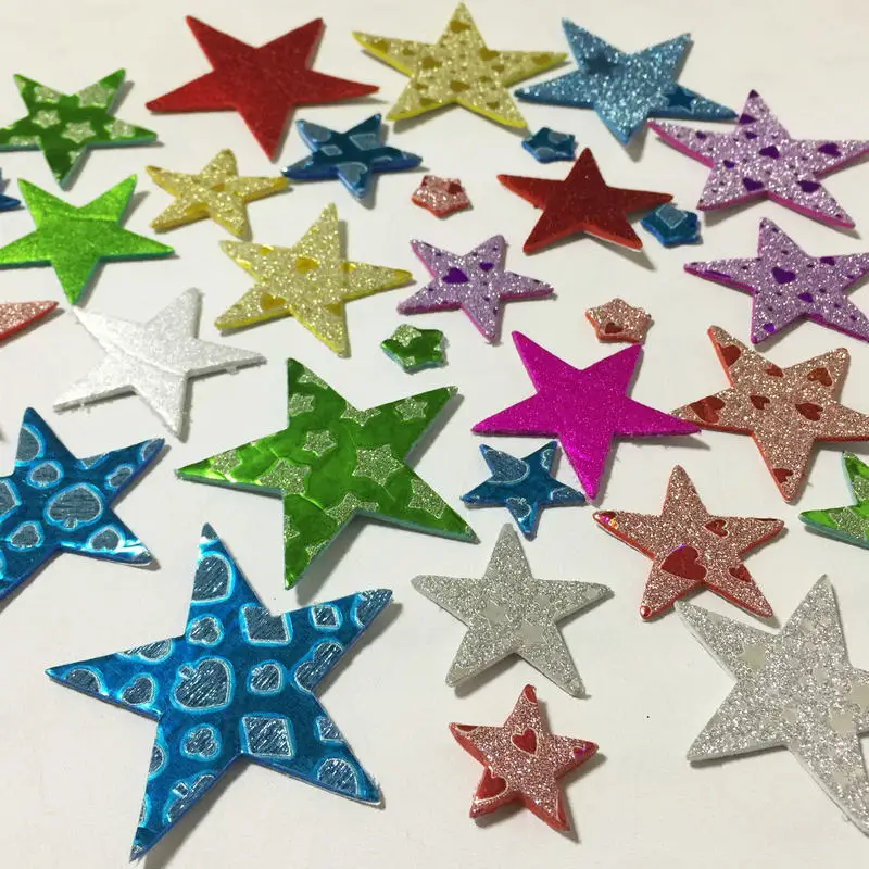 1bag/LOT,New printed shiny star foam stickers Kindergarten arts and crafts Reward foam star Early learning education toys DIY