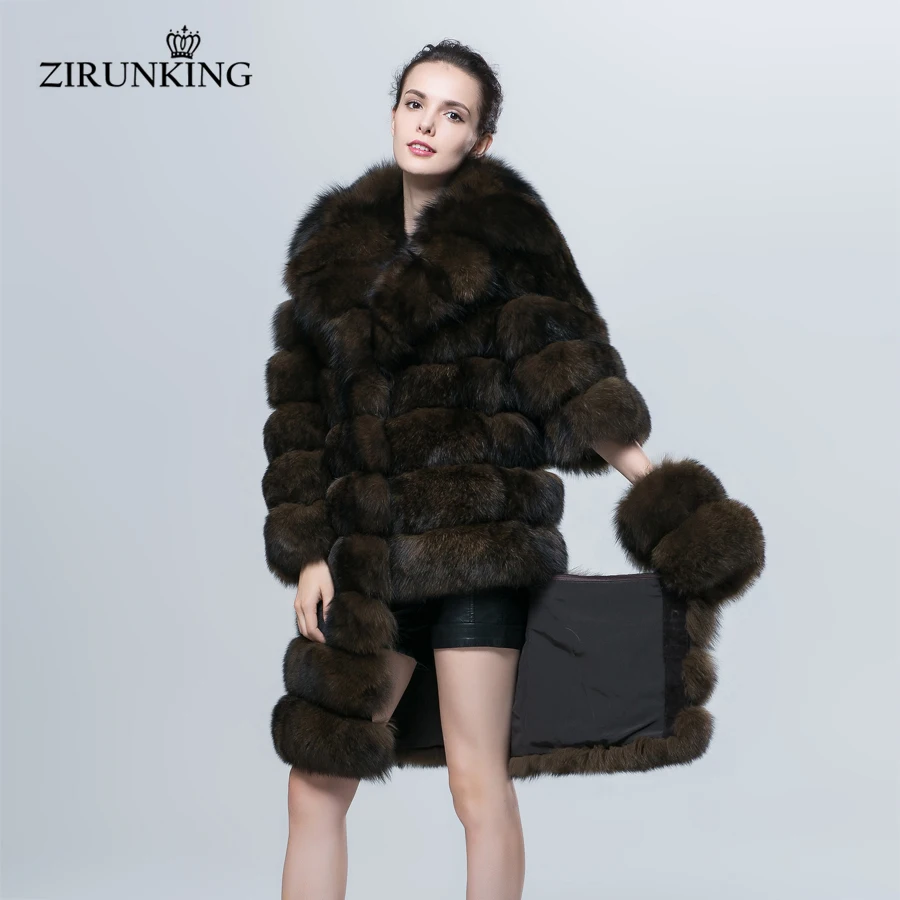 ZIRUNKING – manteau en vraie fourrure de renard pour femmes, col rabattu, épais, à la mode, vêtements chauds d'extérieur, détachables, ZC1604