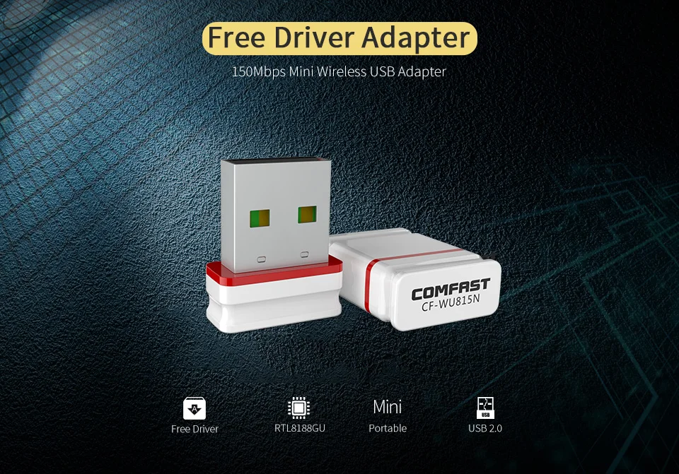 Comfast Free Driver 150 Мбит/с Мини-беспроводной USB-адаптер Сетевая карта 2,4G Настольный Wi-Fi-приемник для Windows Plug & Play CF-WU815N