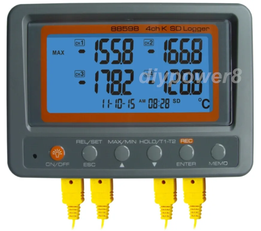 Multi-channel Digital Thermometer 4 Channel K Type Thermocouple Temperature logger SD Card Data Logger AZ-88598