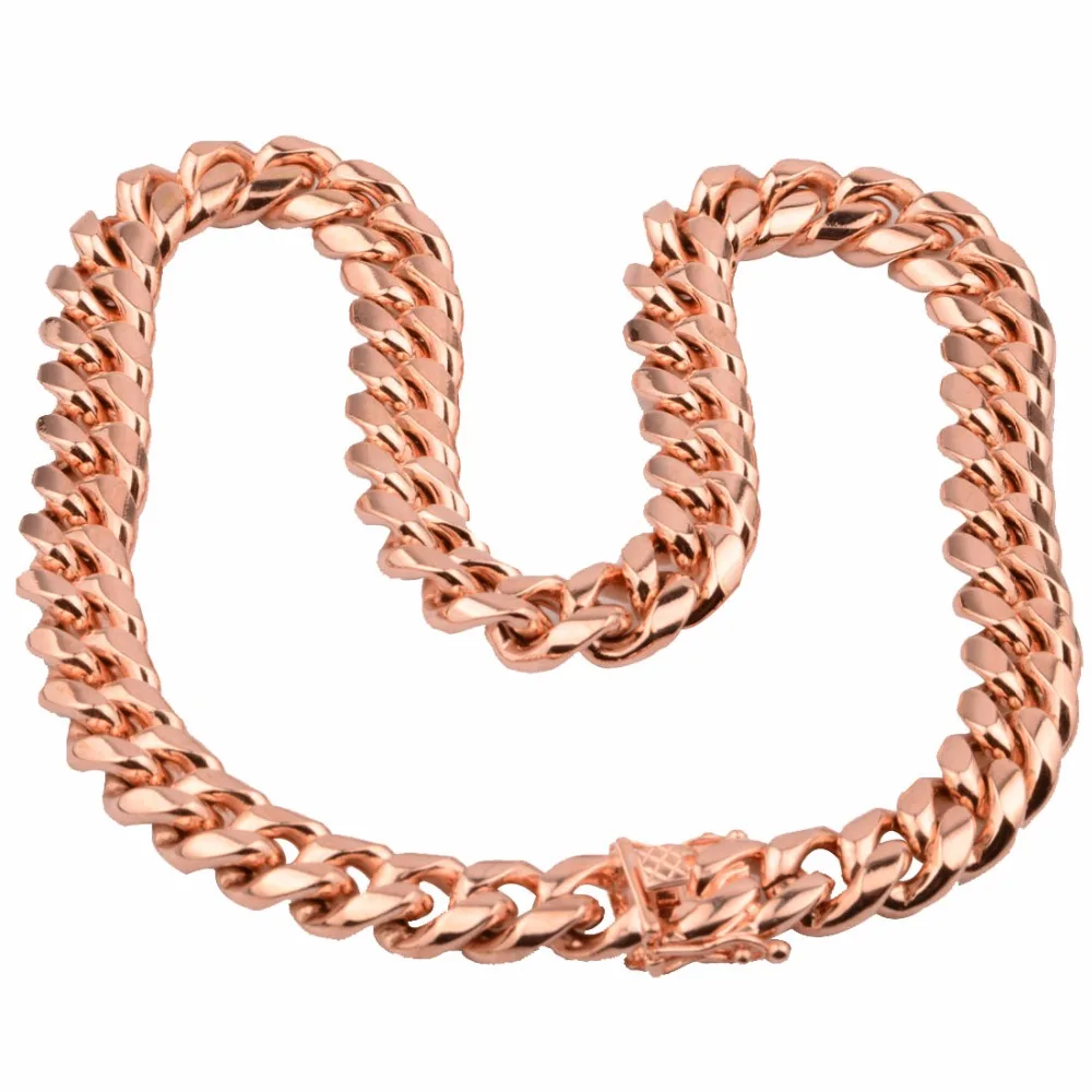 Hot Sale Chic Miami Cuban Chains For Men Hip Hop Jewelry Rose Gold Color Thick Stainless Steel  Wide Big Chunky Necklace Gift