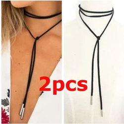 Collier ras du cou en cuir noir pour femme, bande de velours, bijoux de fête, accessoires de cou, tour de cou à la mode, 2 pièces par lot