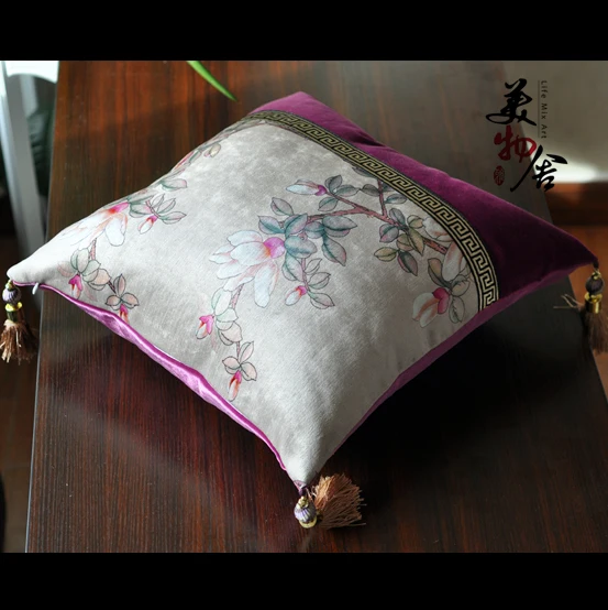 Freeshpping Pillow Case New Purple Magnolia Embroidery Wedding Room Sofa Chair Bedding Hotel Decorative Cushion Cover Pillowslip