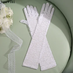 JaneVini-Guantes Blancos elegantes para mujer, manoplas de encaje para boda, longitud del codo, guantes de mano nupciales de dedo completo, accesorios de boda largos, 2019