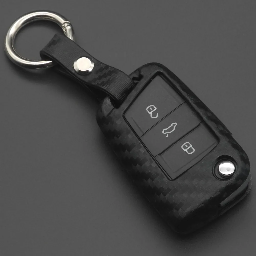 jingyuqin 3 Buttons Remote Carbon Silicone Key Case For VW Polo Golf 7 Tiguan Skoda Octavia Kodiaq Karoq Seat Ateca Leon Ibiza