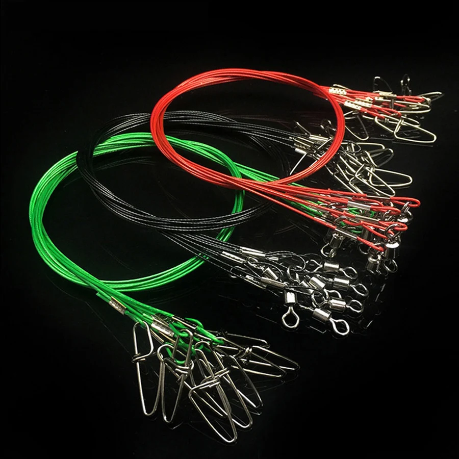 50PCS/Lot 50cm Strong 150LBS Fishing Leader Wire Line Anti-bite Fly Leash Lead Line Diameter 1mm with Swivel Fishing Accessories