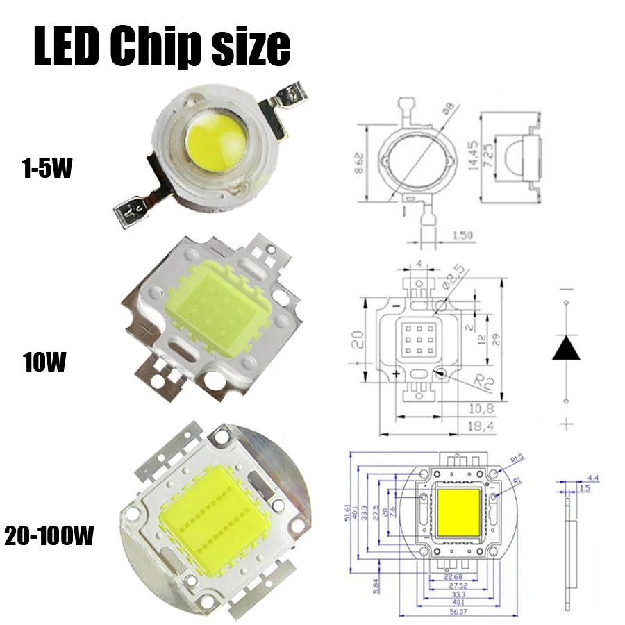 High Power LED Chip Matrix 1W 3W 5W 10W 20W 30W 50W 100W Cool White SMD DIY COB Bulb For  Flood Light High Bay Light Spot Light