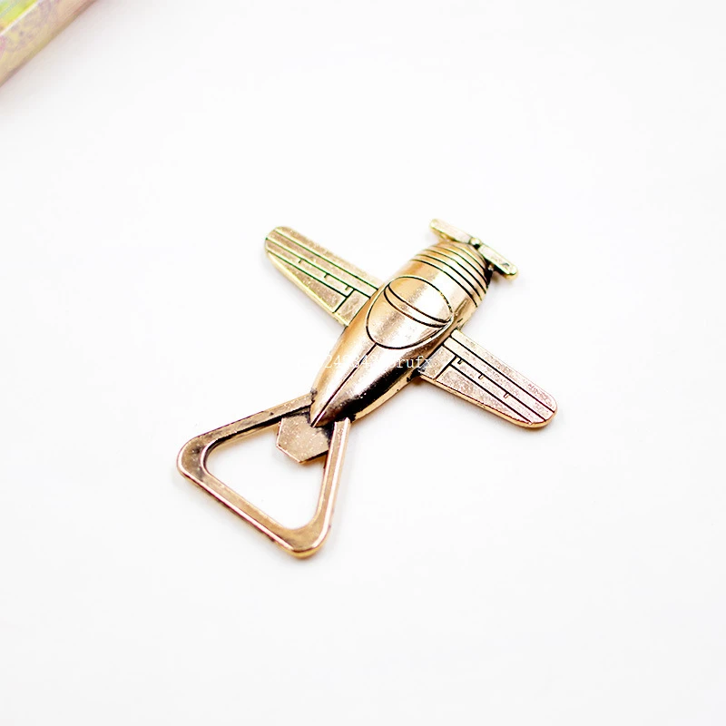 50pcs Metal Vintage Airplane Bottle Opener Travel Themed Classic Brass Color Alloy Beer Bottle Openers Wedding Favors