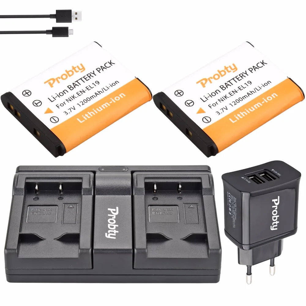 

2PCS PROBTY EN-EL19 EN EL19 Battery + USB Dual Charger For Nikon S2500 S2600 S2700 S3100 S3200 S3300 S3500 S4100 S4150 S6500