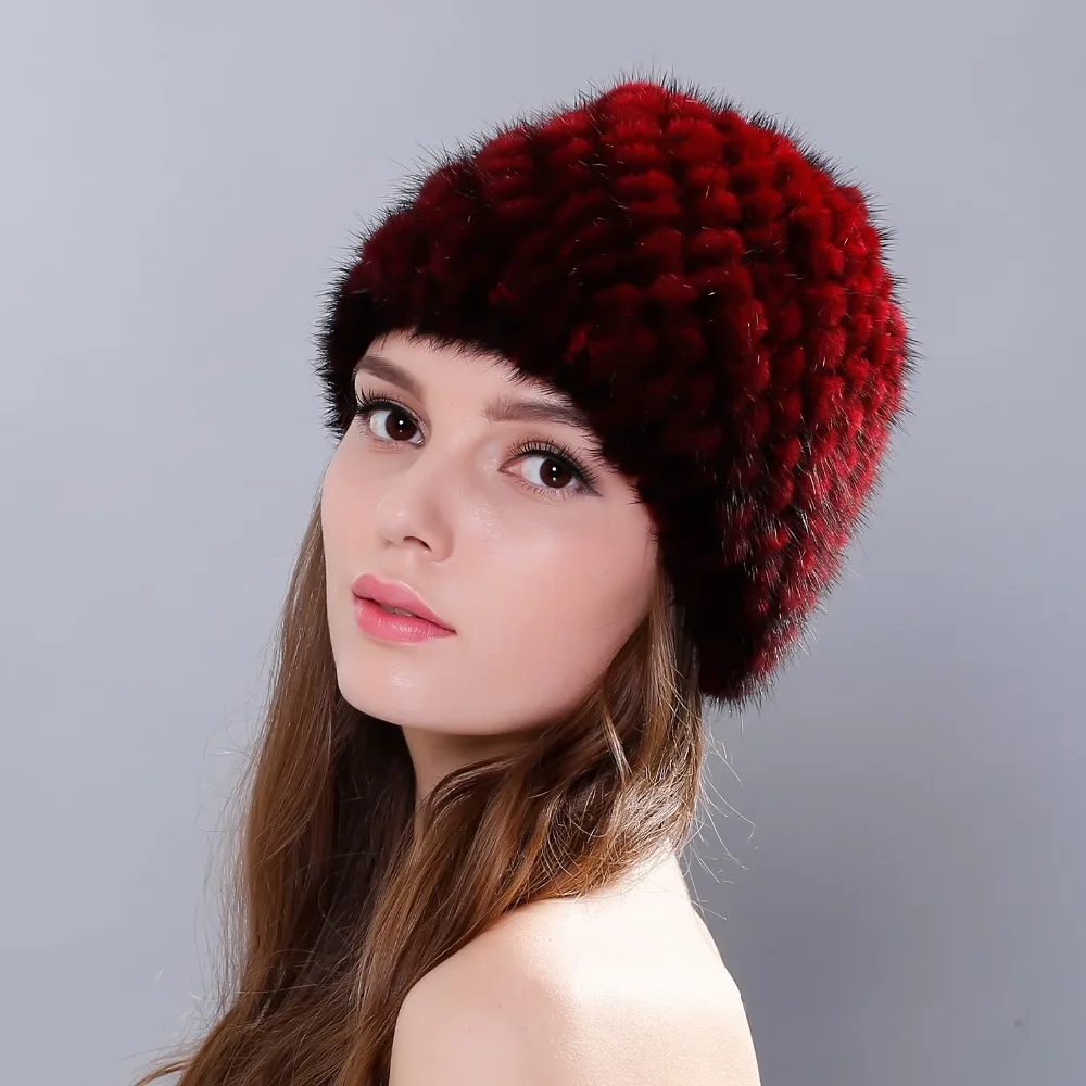 MPPM Women Real Mink Fur Hat Winter Fur Hat New Winter Mink Fur Beanies Cap for women free size casual natural fur women\'s hat