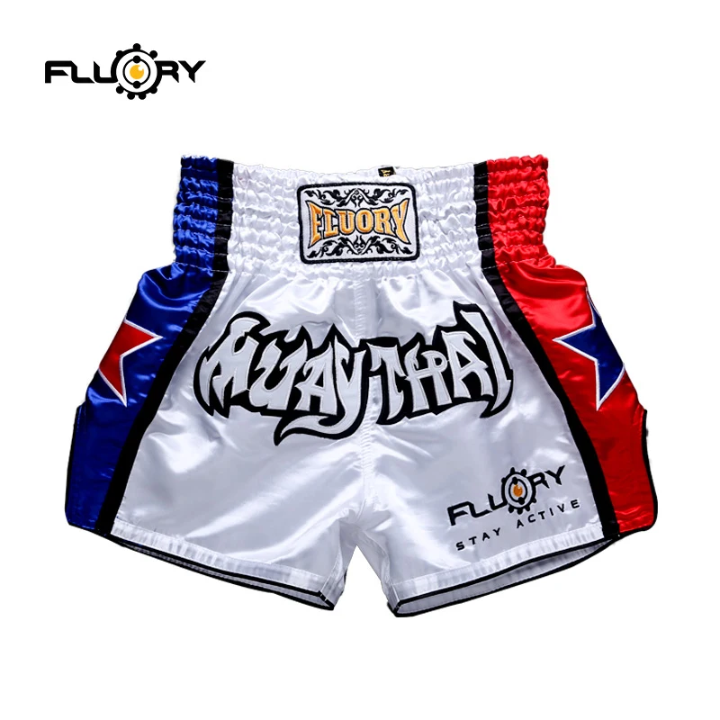 Fluory Boxing short muay thai fightwear blue and red  star custom muay thai shorts