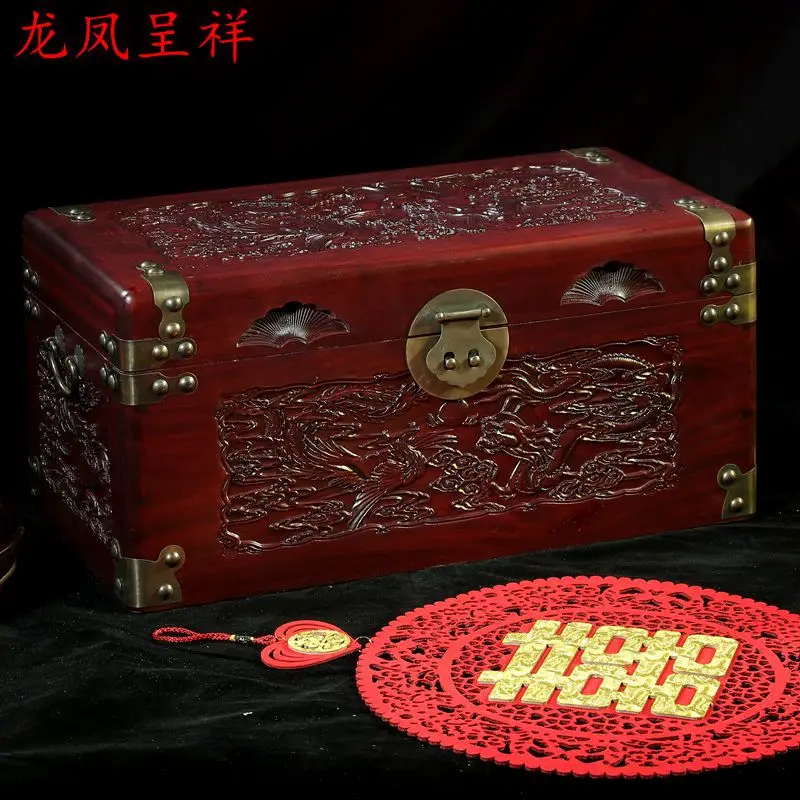 Camphor wood box wood storage trunk antique carved furniture storage box box and marriage marriage