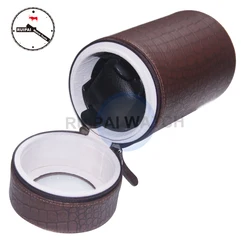 Brown PU Leather 3 Modes Automatic Self Winding Box,Watch Storage Tools Round Type Portable Watch Winder