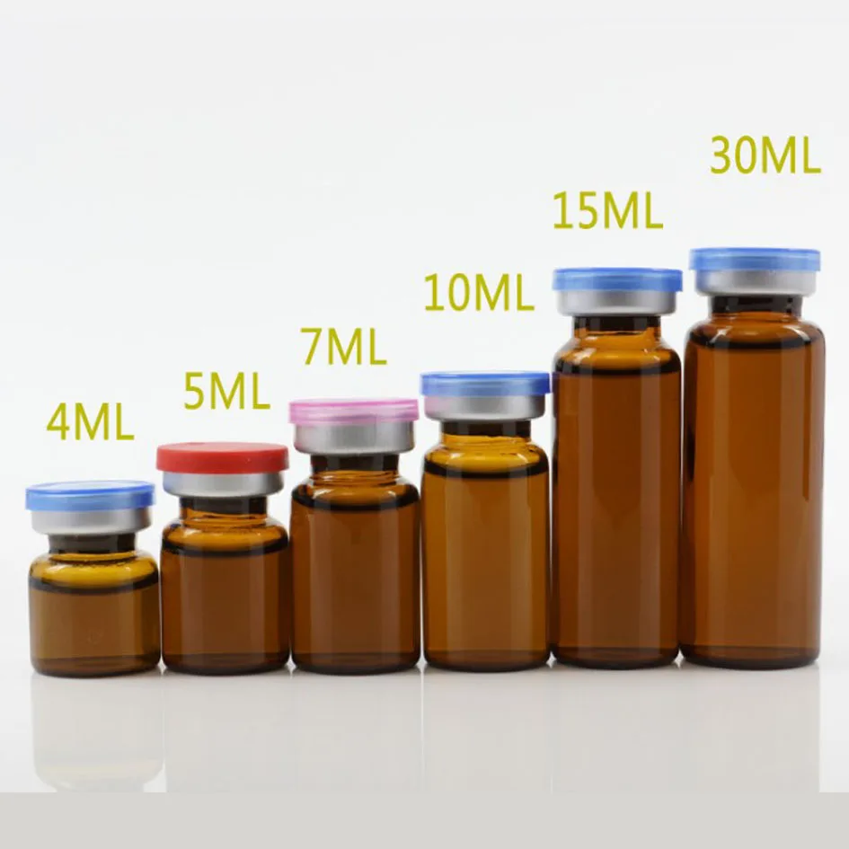 10pcs 50pcs 4ml 5ml 6ml 8ml 10ml 12ml 15ml 20ml 30ml Amber Clear Injection Glass Vial &Flip Off Cap Small Glass Medicine Bottles