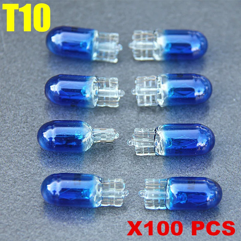 100 Pcs W5W T10 501 194 12v 5W Xenon HID Car Halogen Bulb Signal Interior Car light Side Marker light Blue Glass Car bulbs