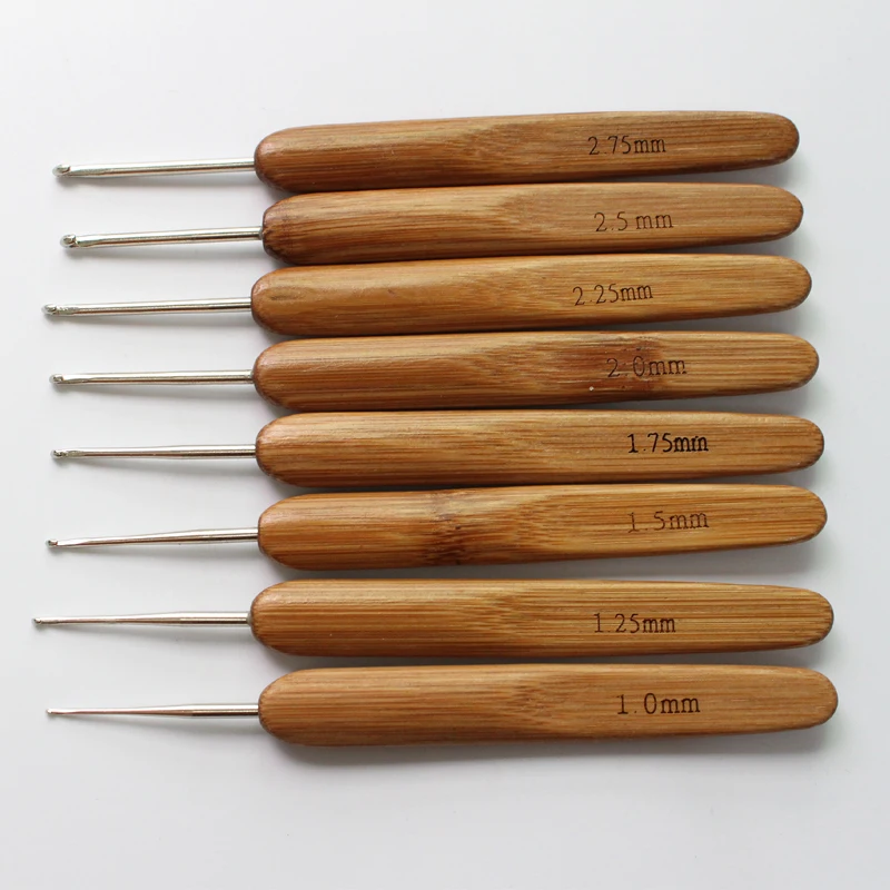 8Pcs/set Bamboo+Stainless Steel Knitting Needles Handle Crochet Hook Knit Weave Yarn Crafts Home DIY Brand Knitting Tools 022