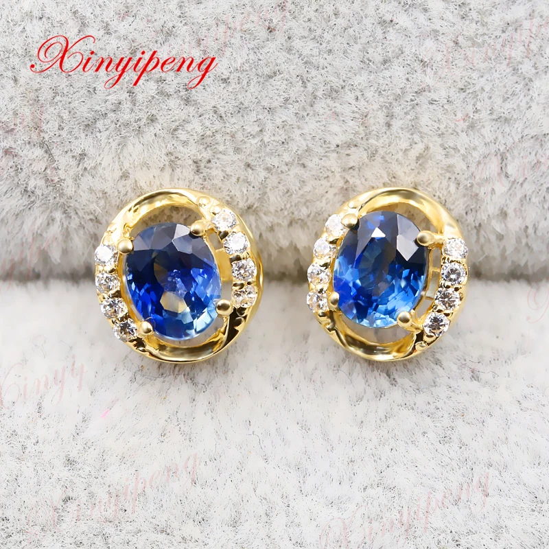 

Xinyipeng18K yellow gold inlaid natural sapphire studs for women Beautiful modelling