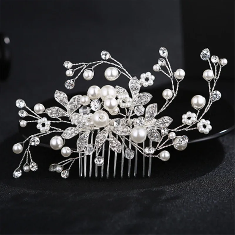 

Handmade Pearl Hairpin European Wedding Accessories Bridal Headwear Rhinestone Hair comb