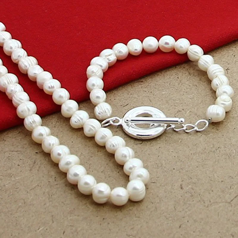 Freshwater Pearl Jewelry Sets For Women Fashion 925 Silver Necklace Bracelet Wedding Jewelry