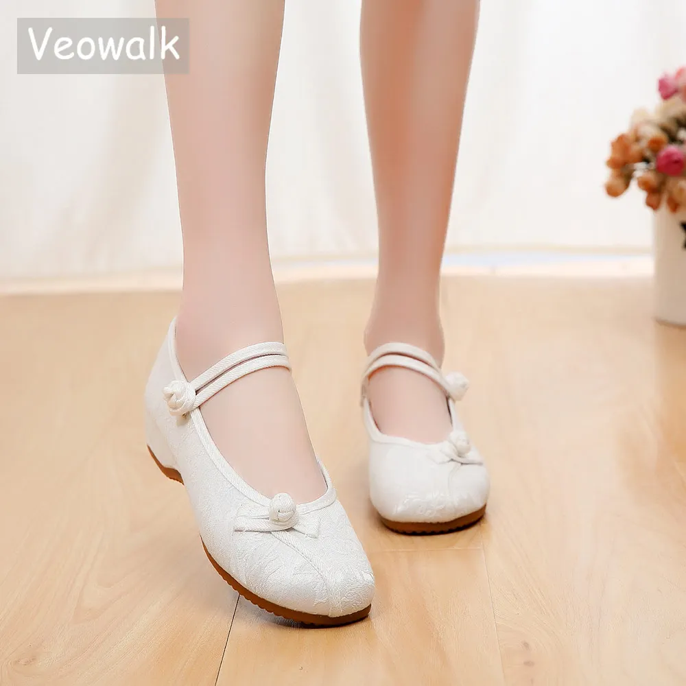 Veowalk Women Jacquard Cotton Flat Shoes Woman Soft Ballerinas Ladies Ballet Flats Casual Comfortable Chinese Embroidered Shoes