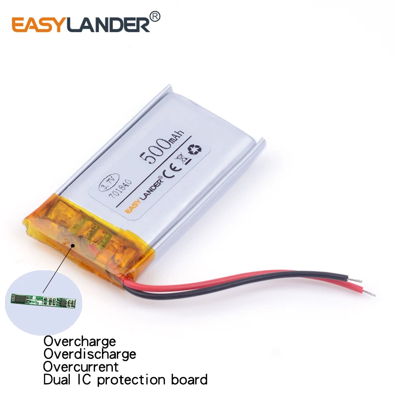 3.7V 500mAh 701840 Rechargeable Lithium Li-ion Polymer Battery for Toy Power Bank GPS mp3 cell phone speaker