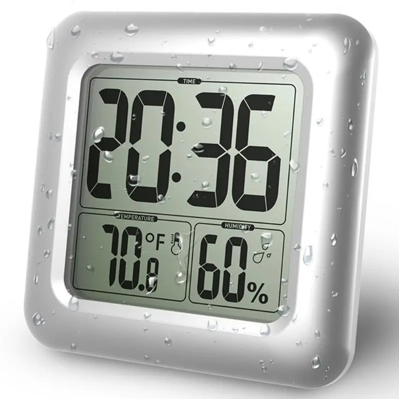 Waterproof Digital Bathroom Shower Wall Clock Thermometer Humidity Time Display