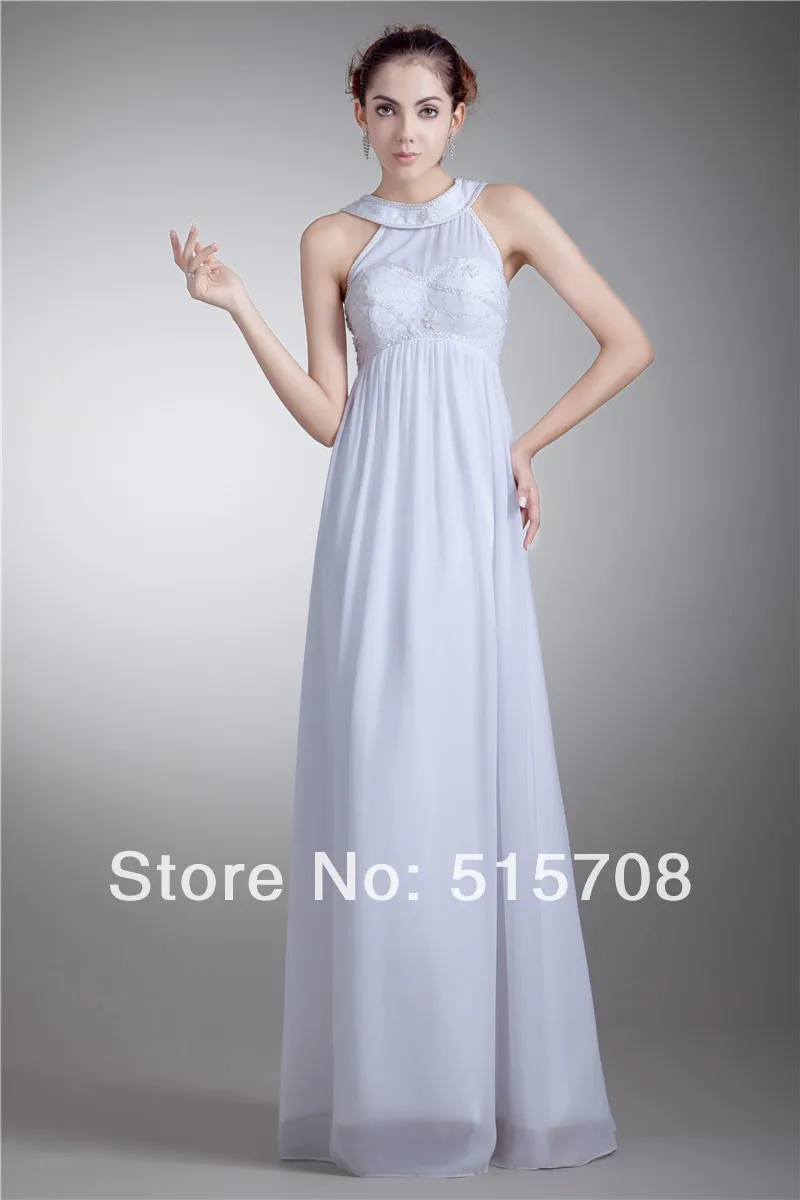 

Fashion Sleeveless Beadings Halter Backless Prom Gowns White Formal Evening Dresses Custom Make