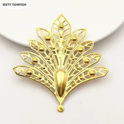 SIXTY TOWFISH 10 Pieces DIY Jewelry Accessories 74*79mm Metal Filigree Flowers Slice Feather Charms Pendant base Making findings