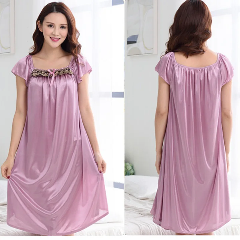 Female Summer Sexy Ice Silk Nightgown Loose Large Size Sling Refreshing Softy Long Home Service Nightdress Women Clothing M-5XL