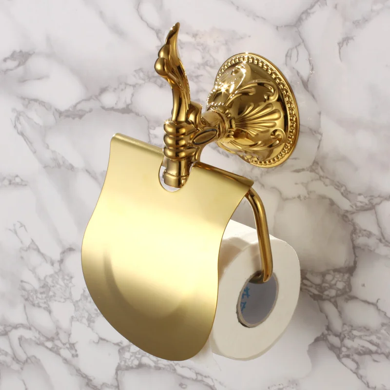 Luxury gold 4-Piece Bathroom Hardware Accessory Set 600mm golden brass Towel bar Robe hook paper holder Towel ring