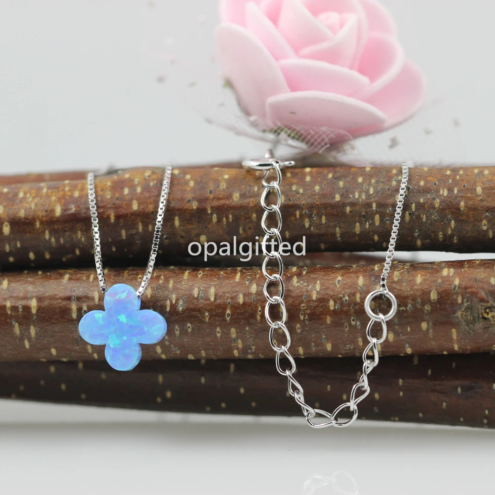 Elegante collar con colgante de flor de lirio de trébol, Ópalo de fuego azul claro, Rosa OP8/op06, S925, Envío Gratis, 1 unidad/lote