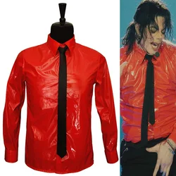 MJ In Memory of Michael Jackson Red Patent Leather Dangerous BAD Jam Shirt For Party Gift Halloween