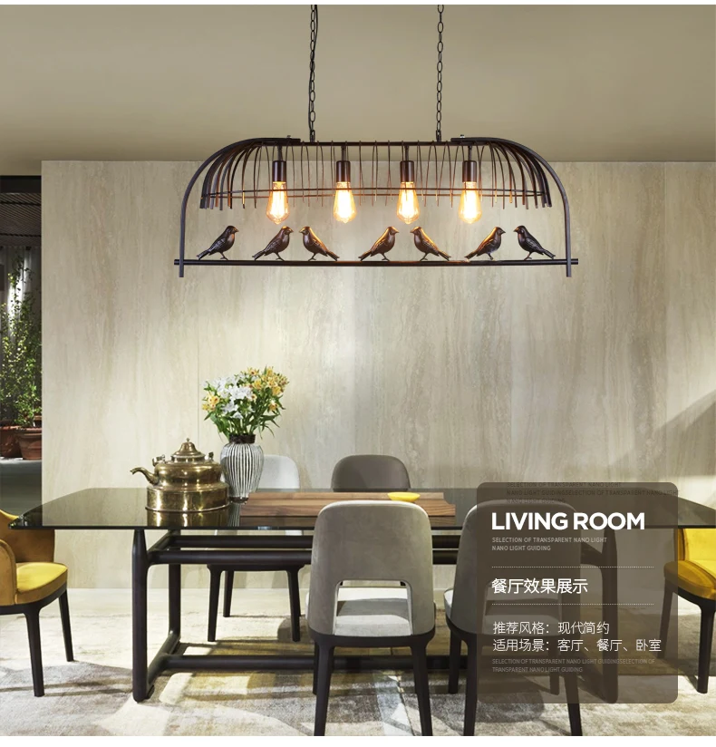 Industrial metal hanging lamp bird wrought iron chandelier lighting retro kitchen bar  pendant lamp lamparas industriales image 4