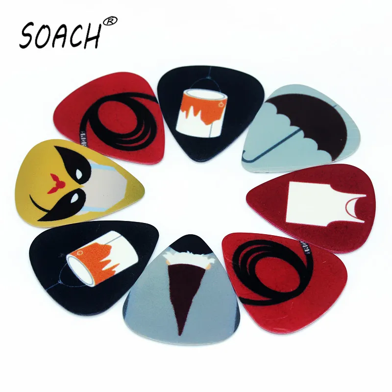 SOACH 10PCS 0.46/0.71/1.0 mm high quality Guitar picks pvc Double-sided printing  Simple personality Mixed pattern guitar picks