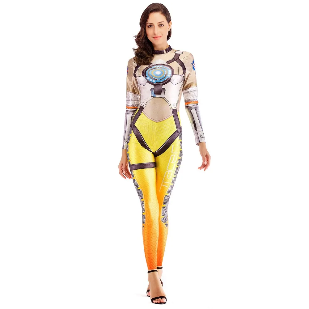 Halloween costumes 3D Printing Overwatches Lady D VA Tracer Costume for Women Cosplay OW dva Tracer Zentai Spandex Dva Bodysuit