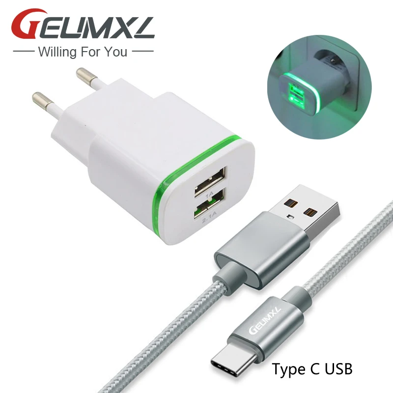 GEUMXL 2-USB EU Plug AC Charger + 3F Type C USB Cable for Lenovo Z2 Plus, Zuk Edge L , Z1, Z2, Z2 Pro, Yoga tab 3 plus 10.1