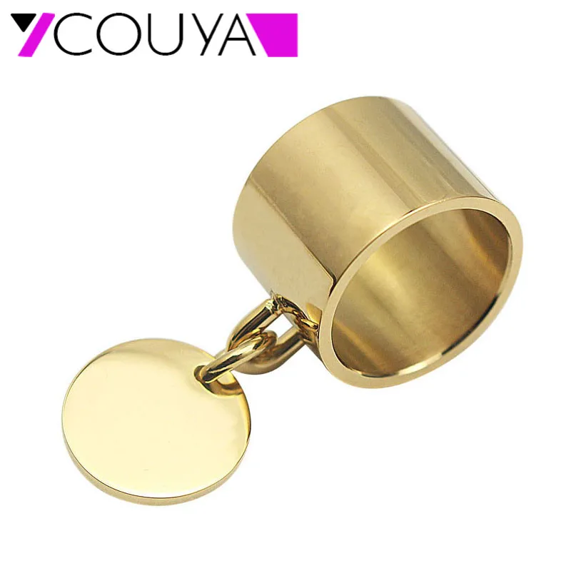 New Gold Color Party Rings for Women Wedding Rings Stainless Steel Pendant Tag Charm Rings Bagues Bijoux Laser engrave Logo