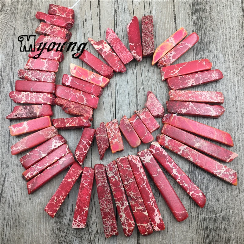 Red Imperial Jaspers Stick Slice Beads, Natural Emperor Stone Column Beads, Wholesale Spike Point Jewelry DIY Findings, MY1663