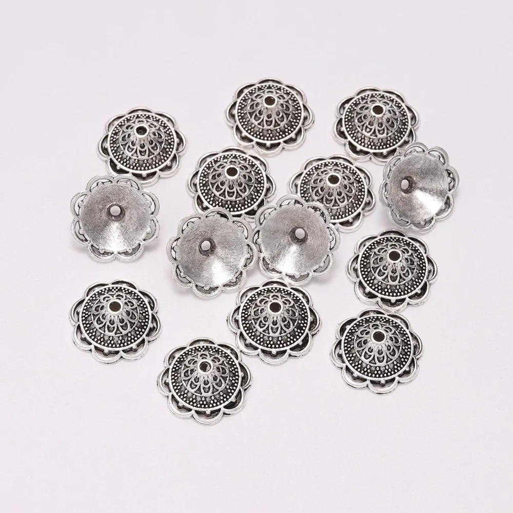 20pcs/Lot 14mm 8 Petals Antique Carved Flower Metal Bead End Caps For Jewelry Making Findings Needlework Diy Accessories