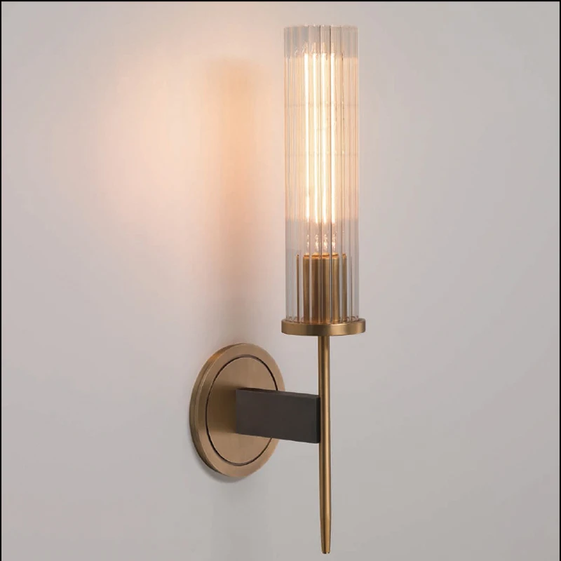 

Modern Brass Wall Sconce Light Wrought Copper Lamp Vintage Ribbed Glass Lobby Bedroom Hotel Corridor Restaurant Bar Cafe Light
