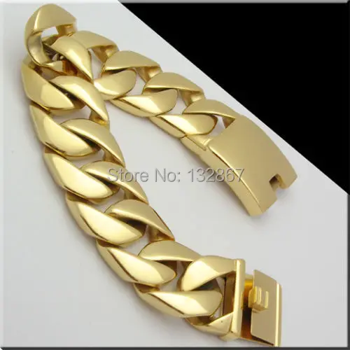 PLATED GOLD (32mm*9.2'' )SUPER POLISHED HEAVY CUBAN CURB CHAIN STAINLESS STEEL BRACELET