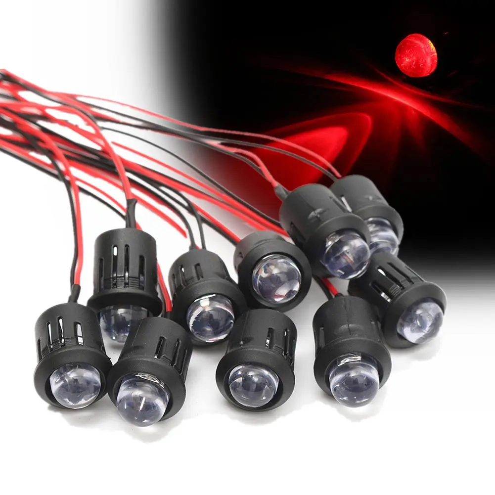 10 Pcs/Set 12V 10mm Pre-Wired Constant LED Ultra Bright Water Clear Bulb Cable 20cm Prewired Led Lamp 88 WWO66