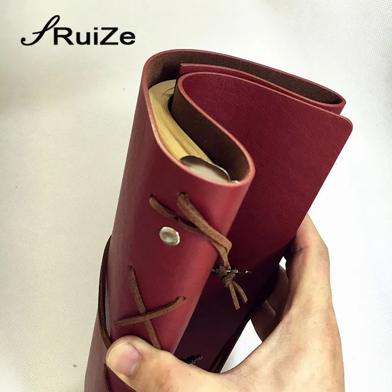 RuiZe A5 Spiral notebook and journal leather traveler notebook diary refillable blank kraft paper drawing sketchbook ring binder