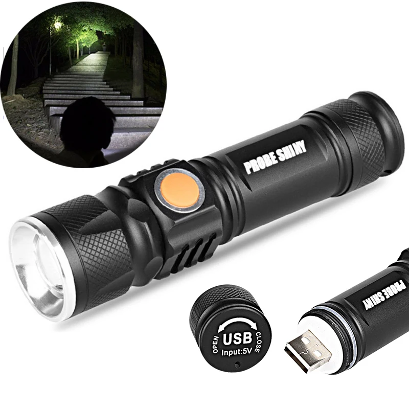 LED USB Rechargeable Flashlight Mini Zoomable Torch Lamp Outdoor Hiking