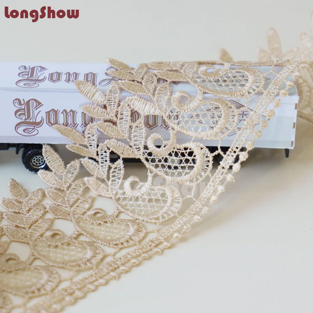 1Lot/5Yards 9-10cm Wide Pure Polyester Light Coffee Pink White Water Soluble Embroidered Lace Trim For Apparel Decoration