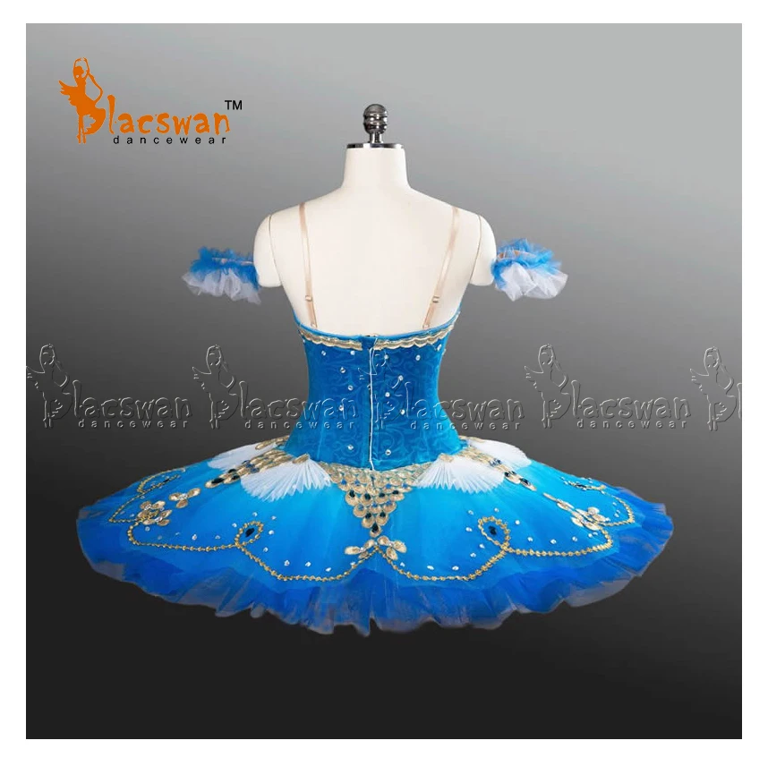 Girls Blue Velvet Adjustable Custom Size Professional Stage Costume Sapphire Fairy Classical Ballet Pancake Tutu BT818