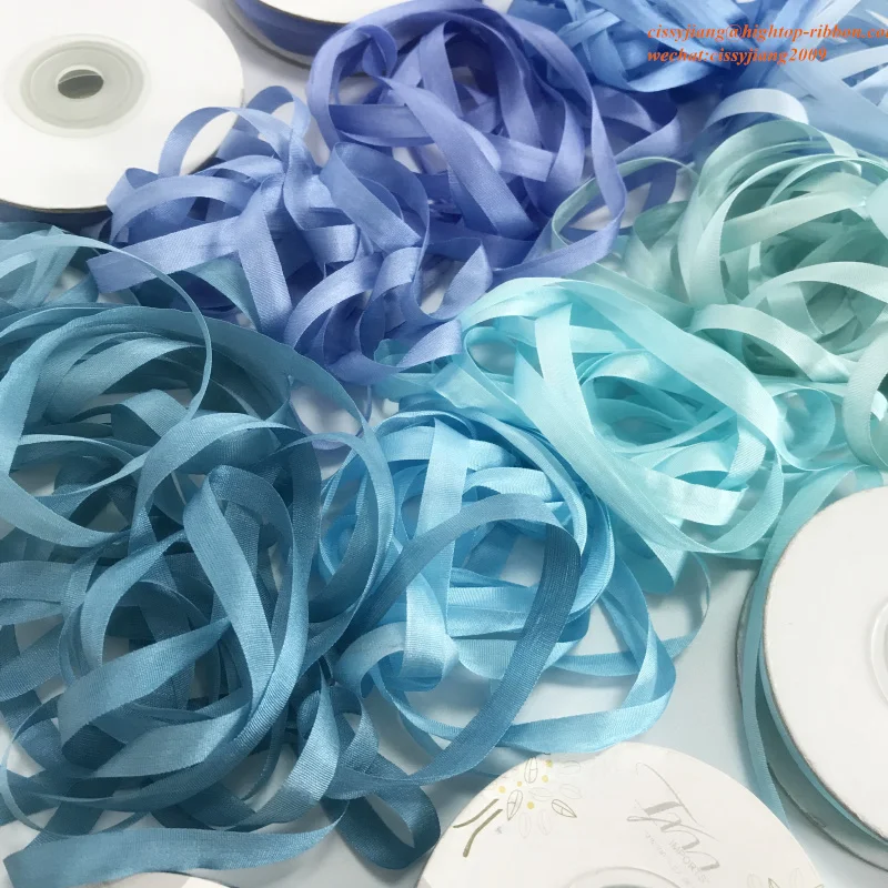 7mm 10mts to 50mts per card 100% pure natural silk satin  taffeta ribbon solid color for embroidery designs,free shipping